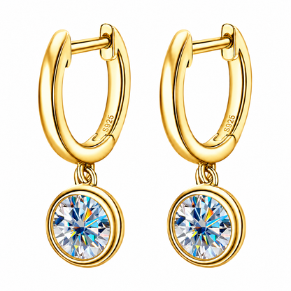 Bezel Drop Moissanite Hoop Earrings