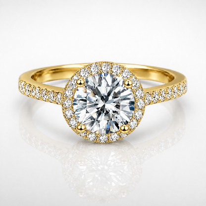 Round Brilliant Cut Moissanite Pavé Halo Engagement Ring