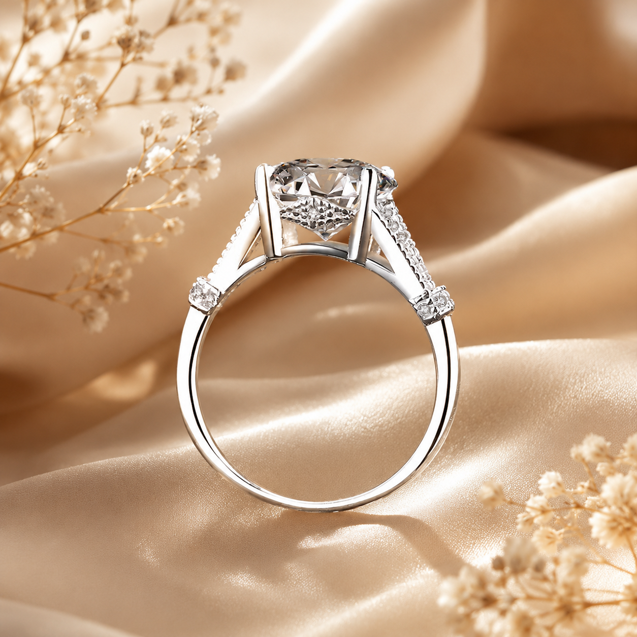 3ct Oval Cut Moissanite Multi-Row Pavé Engagement Ring