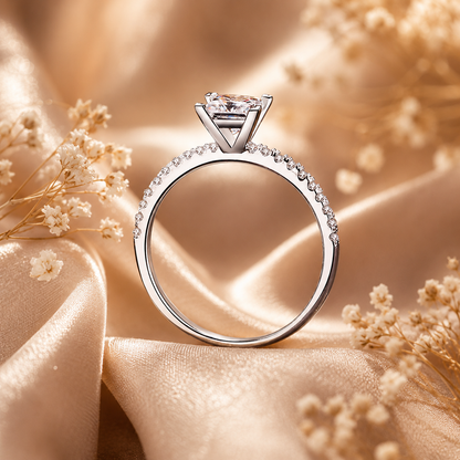 Princess Cut Moissanite Pavé Engagement Ring