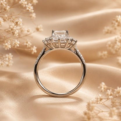 Asscher Halo Moissanite Engagement Ring