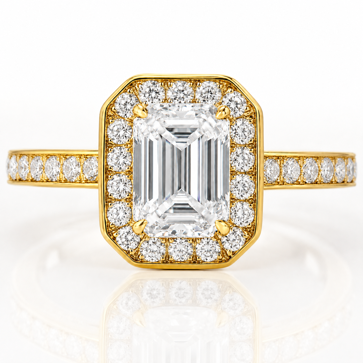 Elegant Emerald Halo Moissanite Engagement Ring