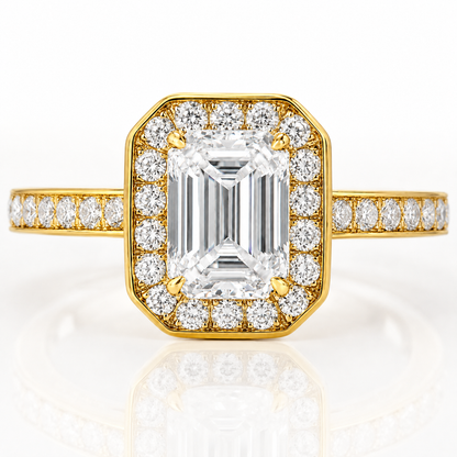 Elegant Emerald Halo Moissanite Engagement Ring