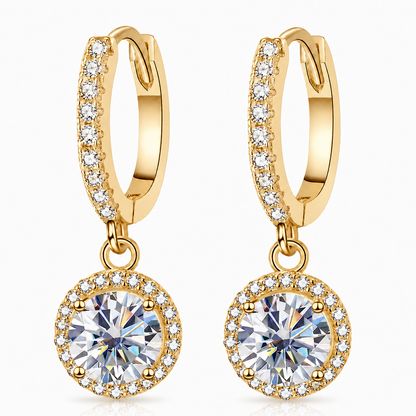 Halo Moissanite Hoop Drop Earrings