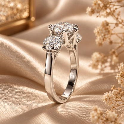 5ct Round Brilliant Moissanite Trilogy Engagement Ring