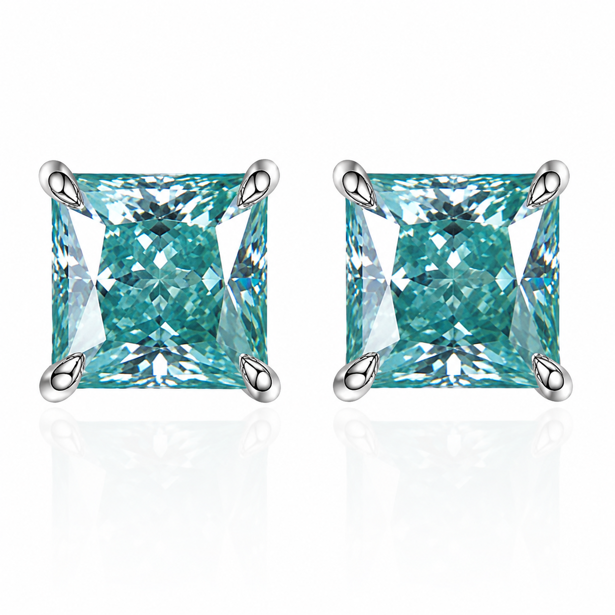 Princess Cut Coloured Moissanite Stud Earrings