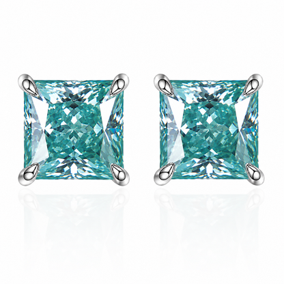 Princess Cut Coloured Moissanite Stud Earrings