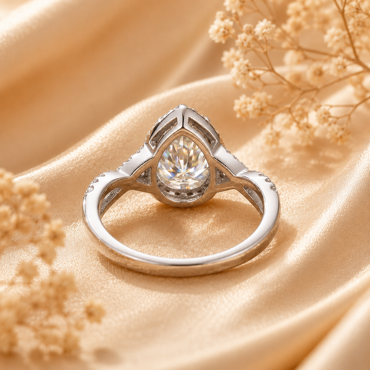 Pear Halo Moissanite Engagement Ring