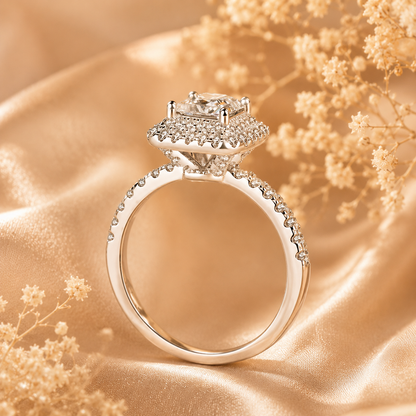 Princess Double Halo Moissanite Engagement Ring