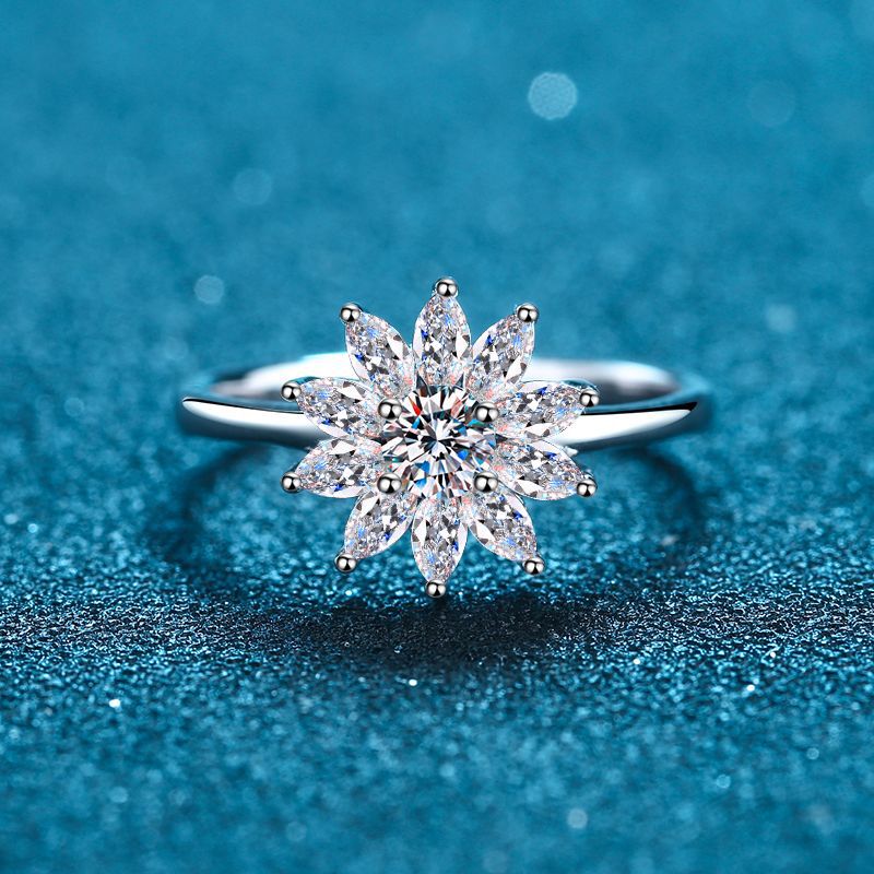 Dazzling Delights Round Brilliant Cut Moissanite Marquise Halo Ring