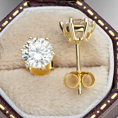 Dazzling Delights Classic Round Brilliant Cut Moissanite 6-Claw Stud Earrings